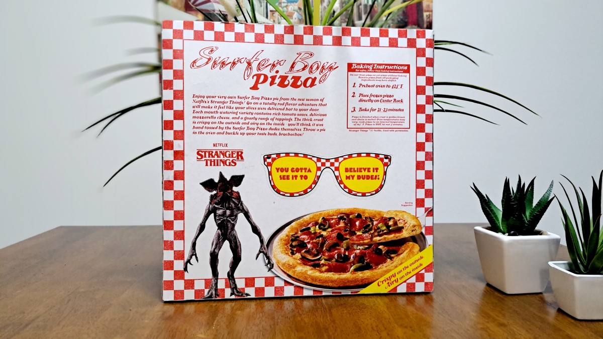 "Stranger Things" supreme frozen pizza (back of package)