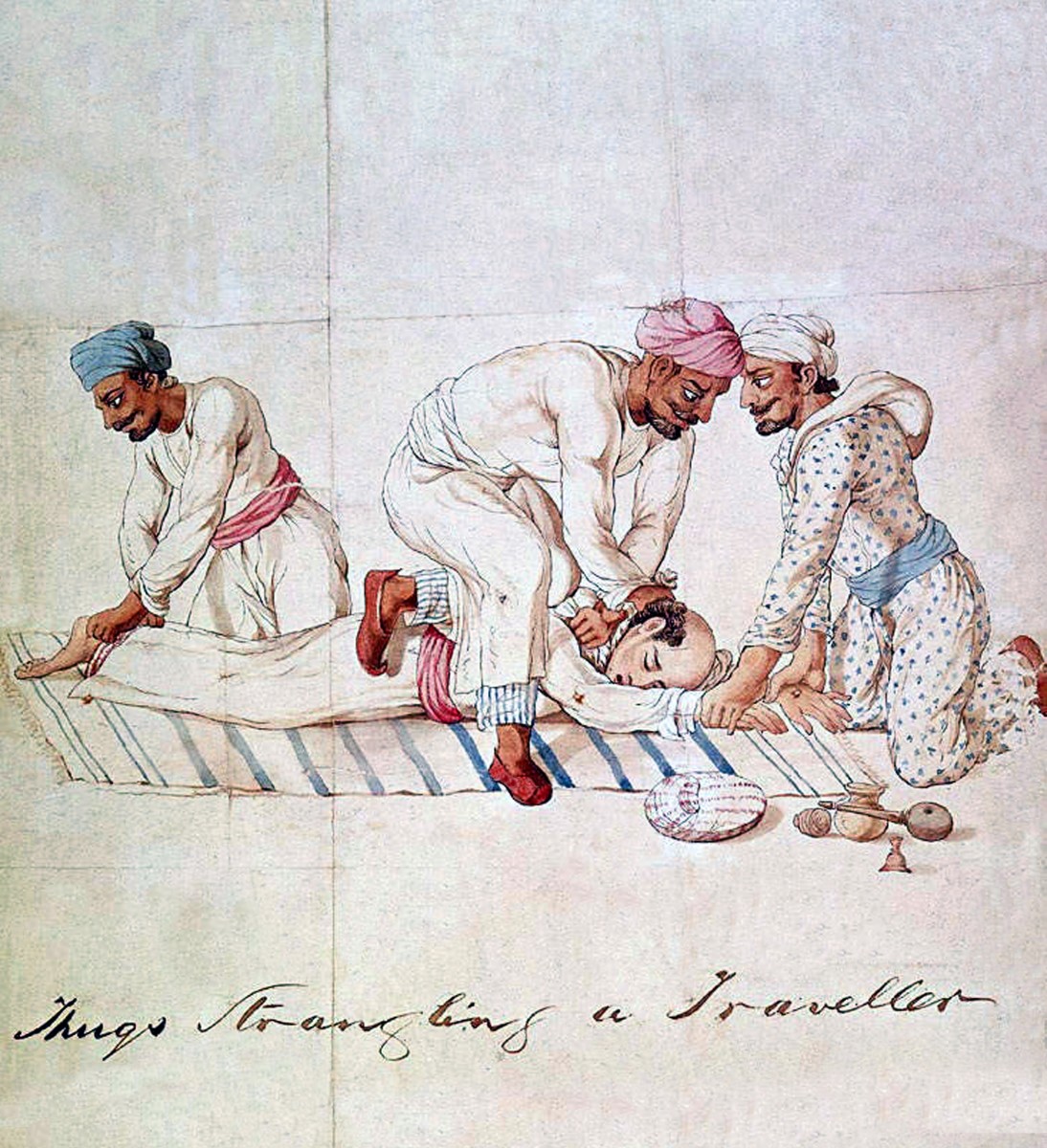 India: 'Thugs Strangling a Traveller', Lucknow, c.1830-1840