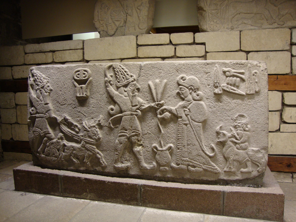 A Hittite bas relief sculpture in Ankara's Museum of Anatolian Civilizations. It depicts the brewing of beer.