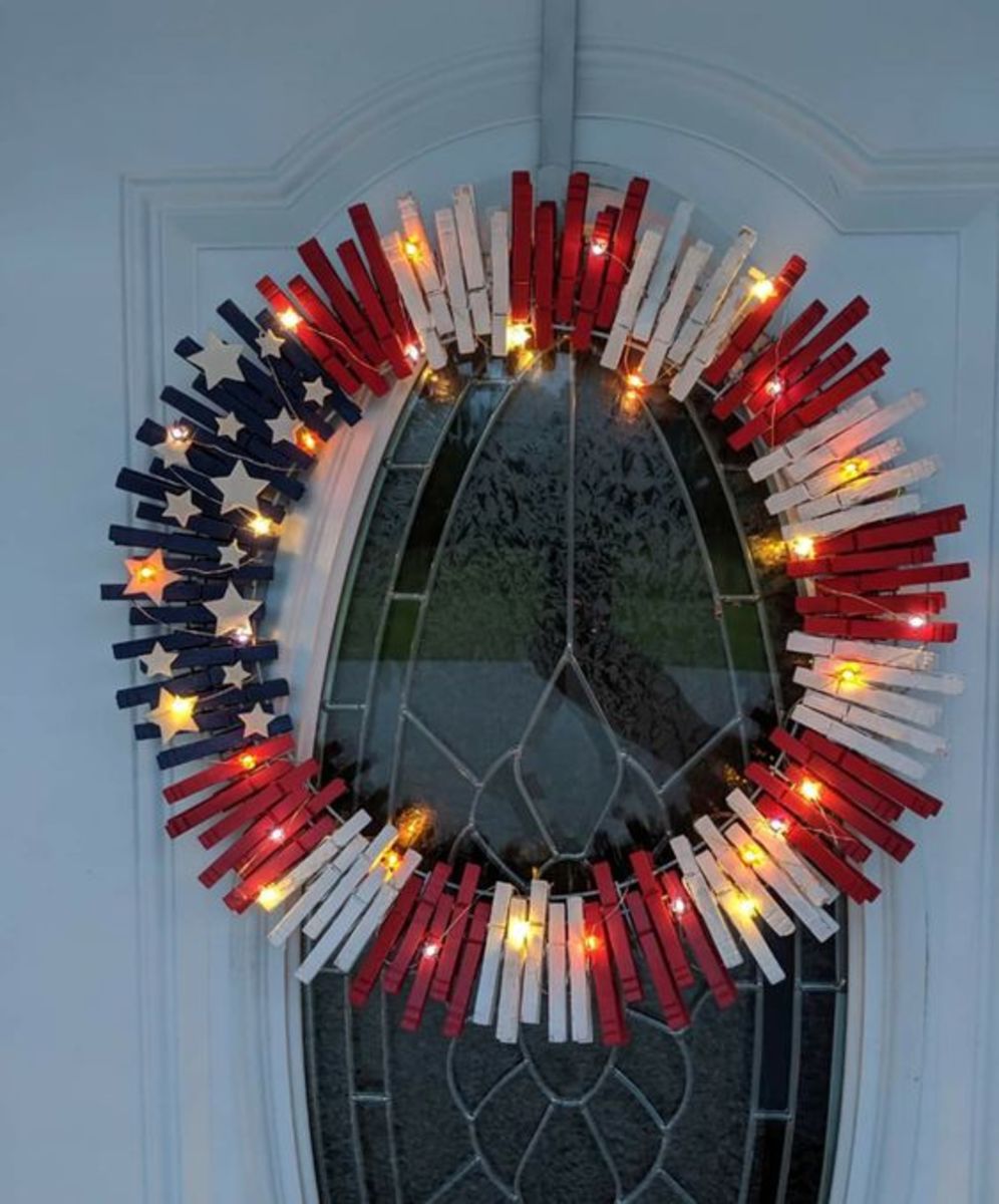 Lighted Clothespin wreath