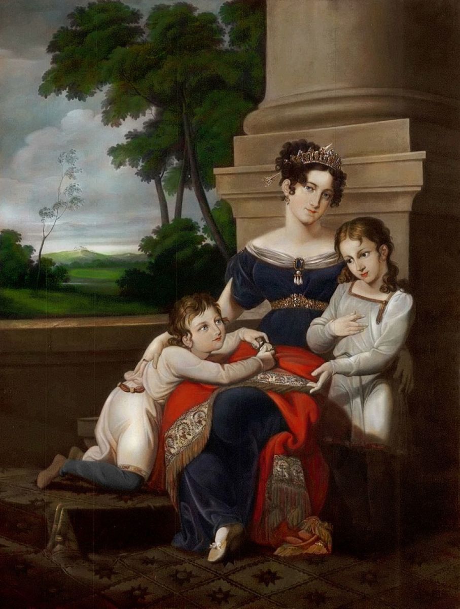 Louise of Saxe-Coburg-Altenburg with her sons Ernst and Albrecht. 