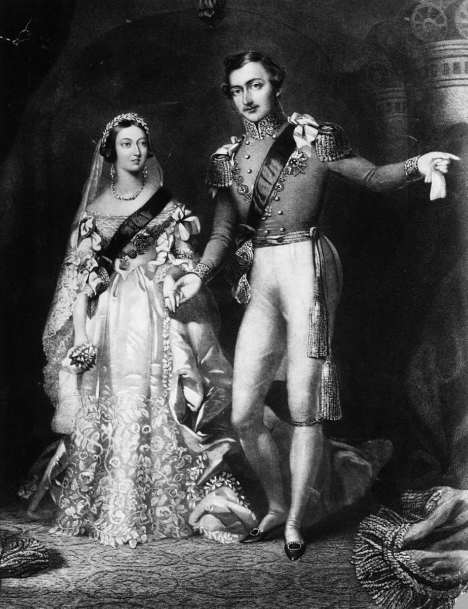 Engraving by S Reynolds after F Lock, 1840. Victoria and Albert on their wedding day, 10th February 1840.