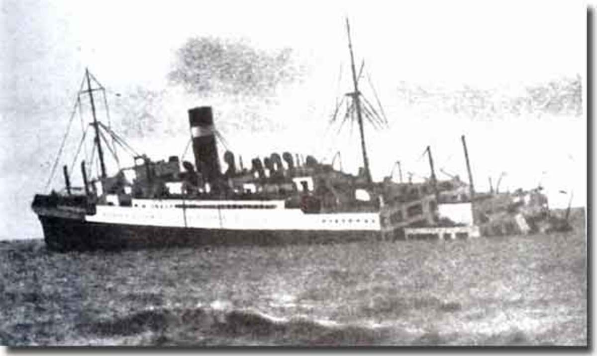 The Athenia is sinking by her stern.