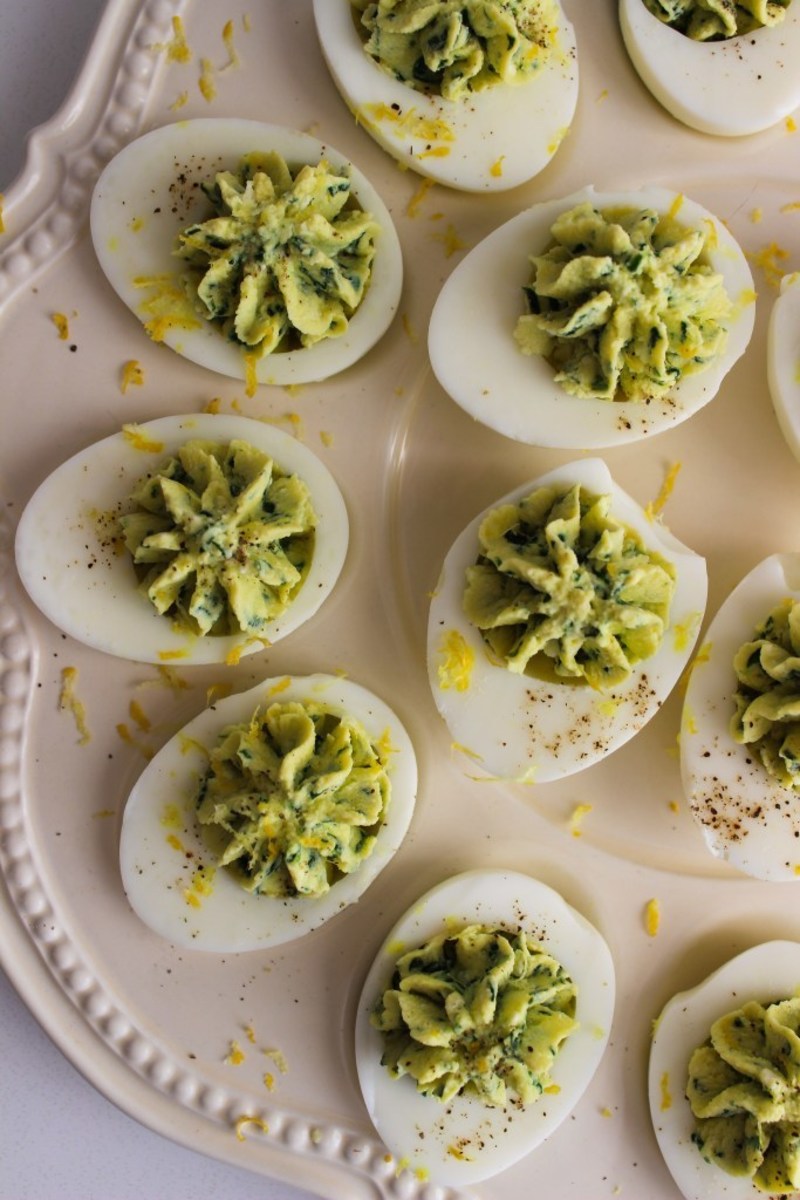Spanakopita-inspired deviled eggs