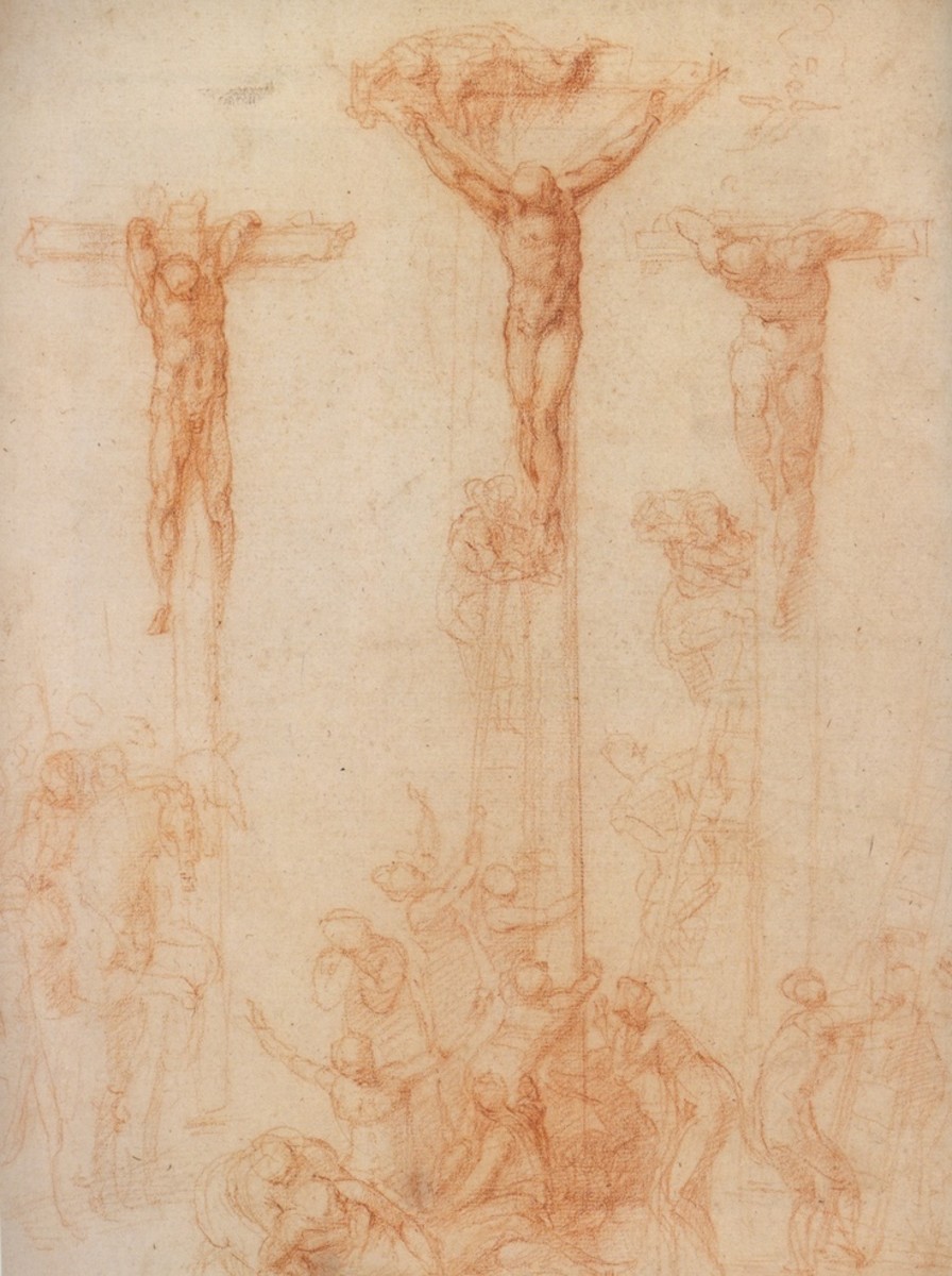 Three Crosses by Michelangelo in red chalk
