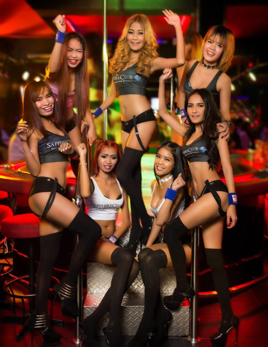 Sapphire club dancers in Vegas, pose for a photo before hitting the stage