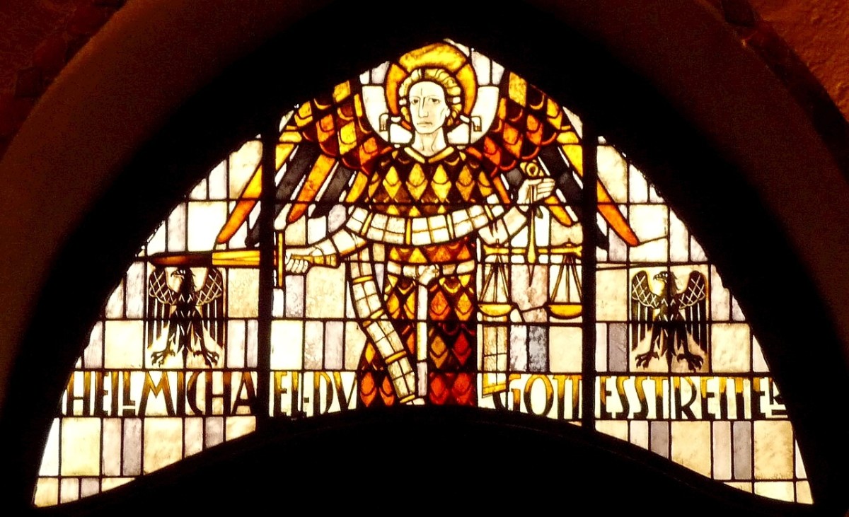 A stained glass representation of Saint Michael in Germany