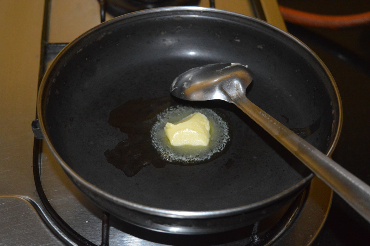 Step one: Add butter to a heated pan. Keep the pan at medium heat.