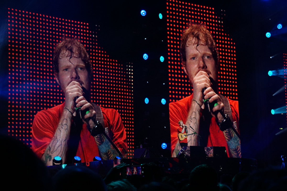 Ed Sheeran performing at Wembley