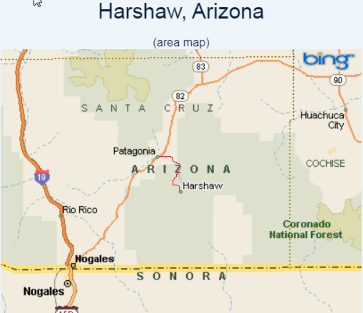 Jack and Nell's route to Harshaw, AZ