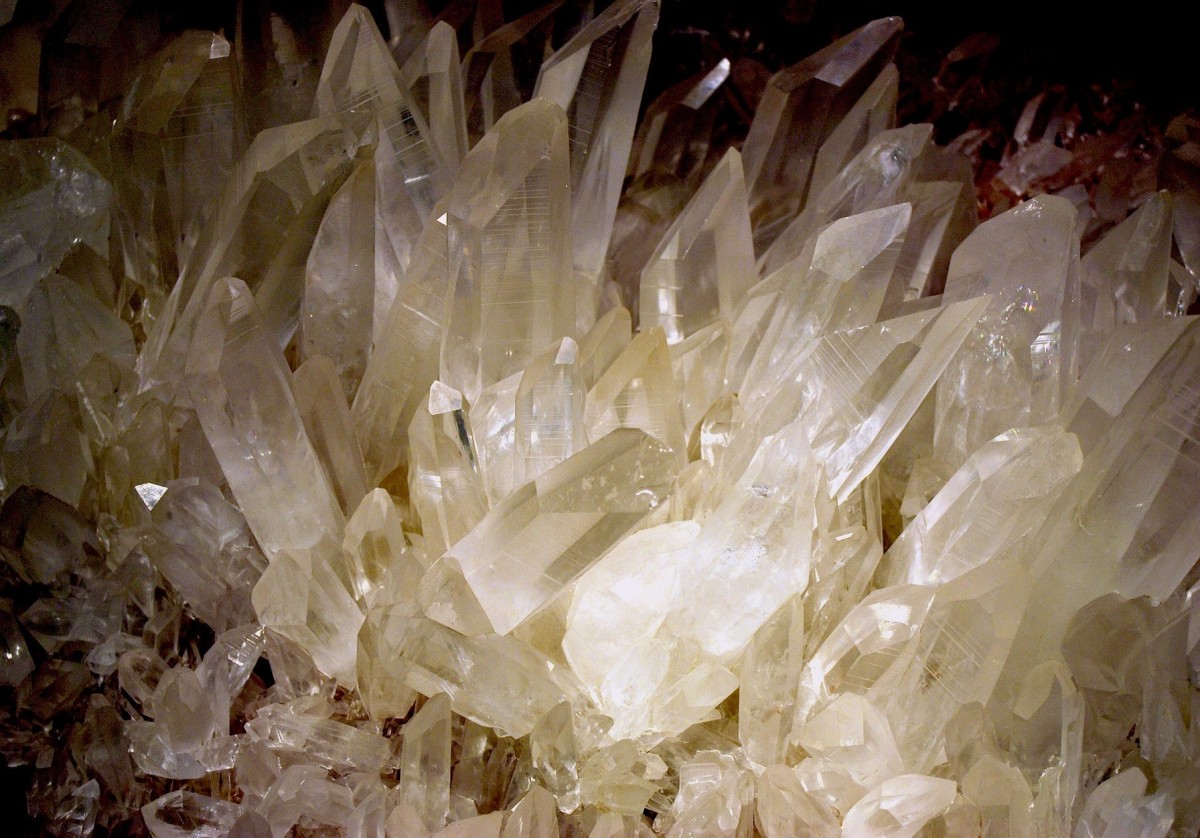 Quartz crystals, or rock crystals, as they are found in nature.