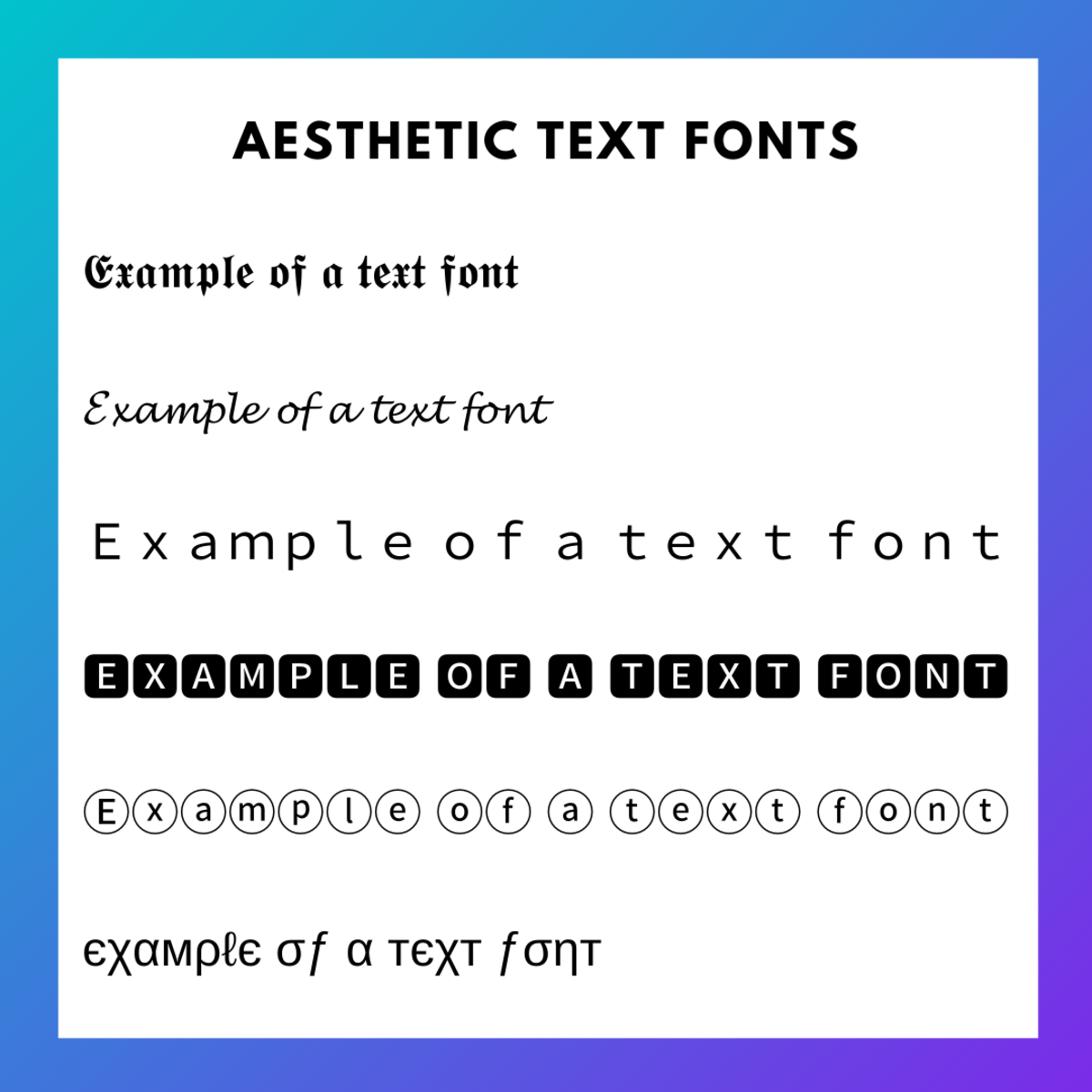 Some examples of aesthetic text fonts which could be used for Discord channel names.