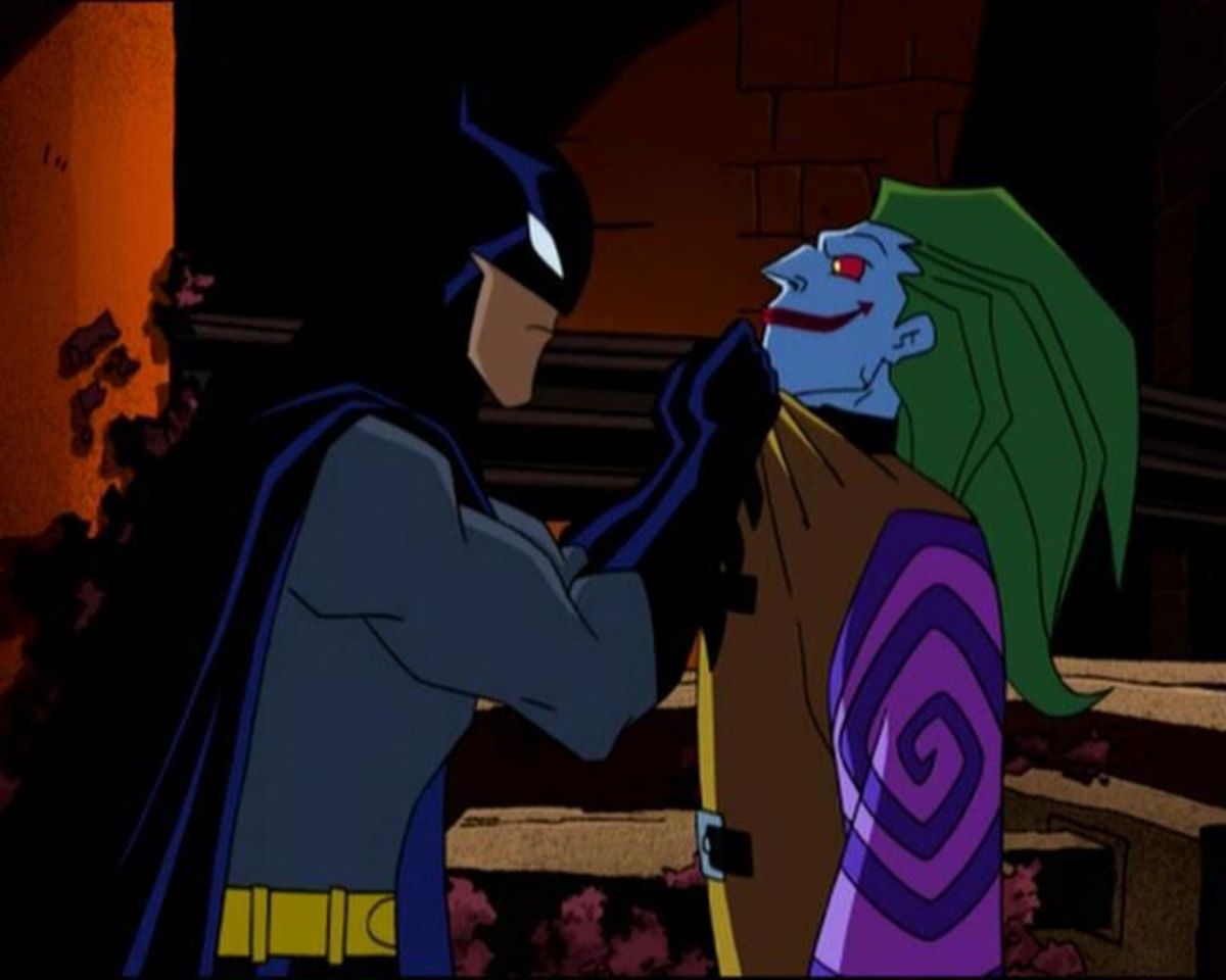 Batman encountering the Joker for the first time.