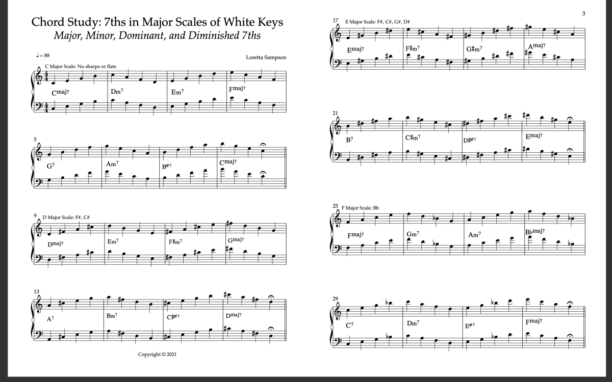 Free Sheet Music for Chord Study of 7ths in Major Scales of White Keys ...