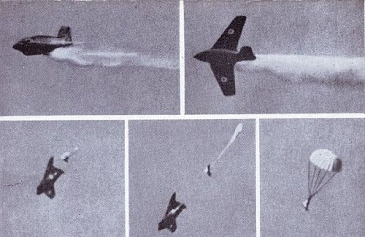A pilot ejecting from a Komet.