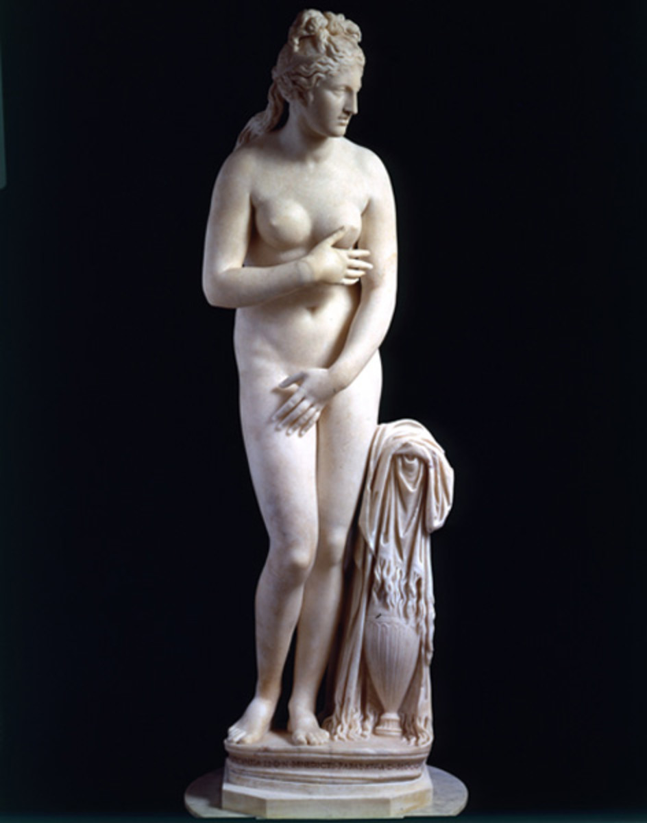 Figure 3: Praxiteles, Capitoline Venus. 4th century BC. Marble sculpture,193 cm. Reproduced from: Capitoline Museum. http://www.museicapitolini.org/en/collezioni/percorsi_per_sale/palazzo_nuovo/gabinetto_della_venere/statua_della_venere_capitolina.