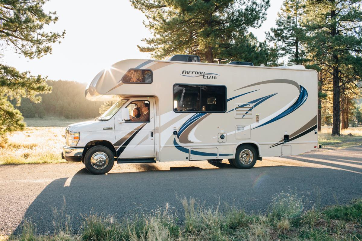 A RV motorhome on the road
