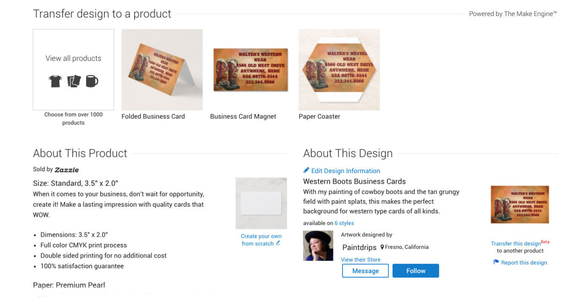 Cowboy boots business card on Zazzle