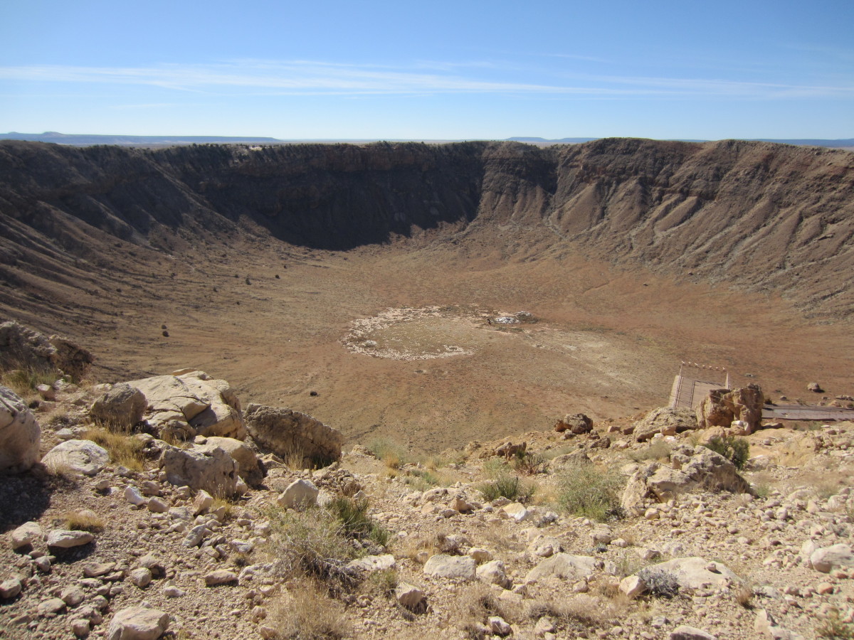 View of most of crater from the observation deck. One almost has to be in an airplane to photograph the entire crater, as it is almost a mile wide.