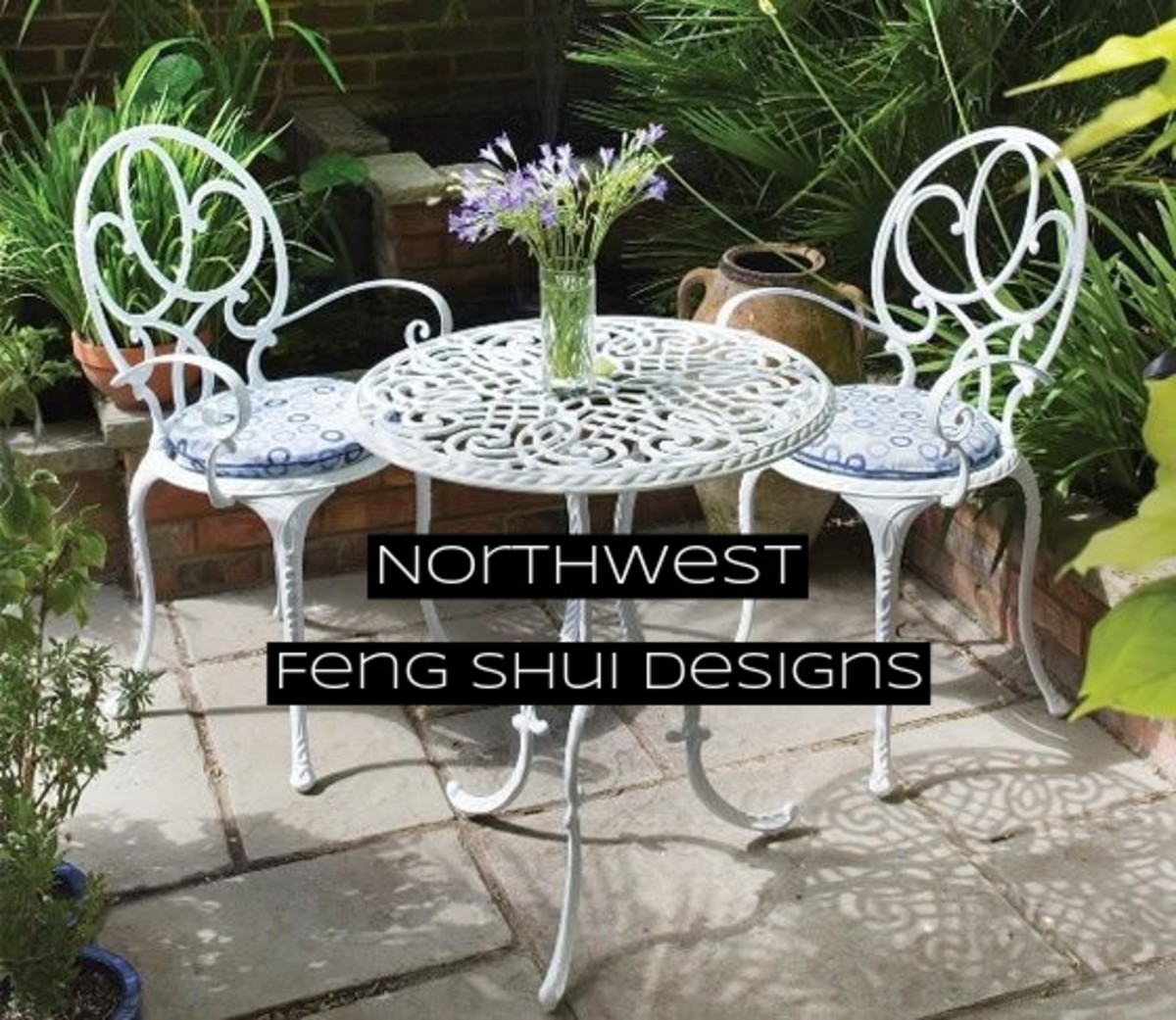 The Northwest is the part of your garden where you embrace metal, spirituality, and the cosmos. Add metal art in white and silver. This space is meant for meeting new people: add chairs.
