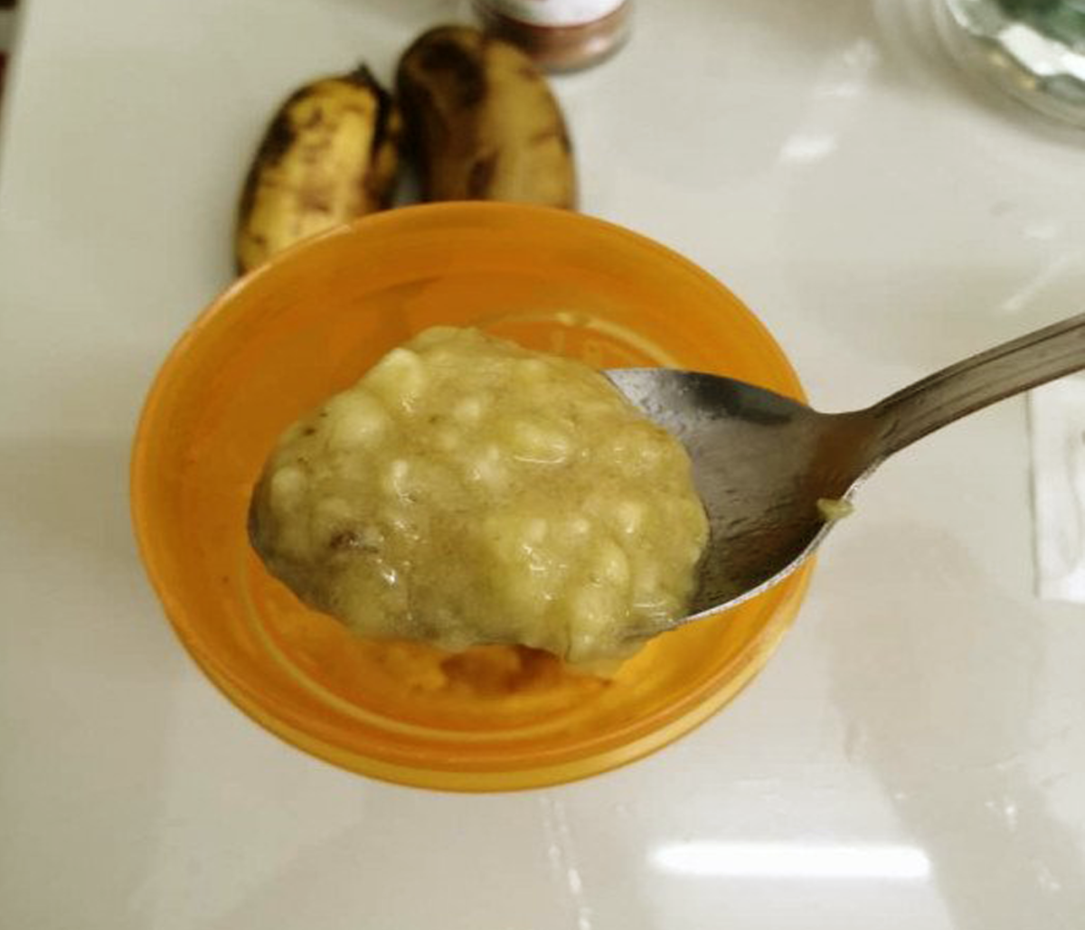 Mash the bananas but leave some chunks for added texture