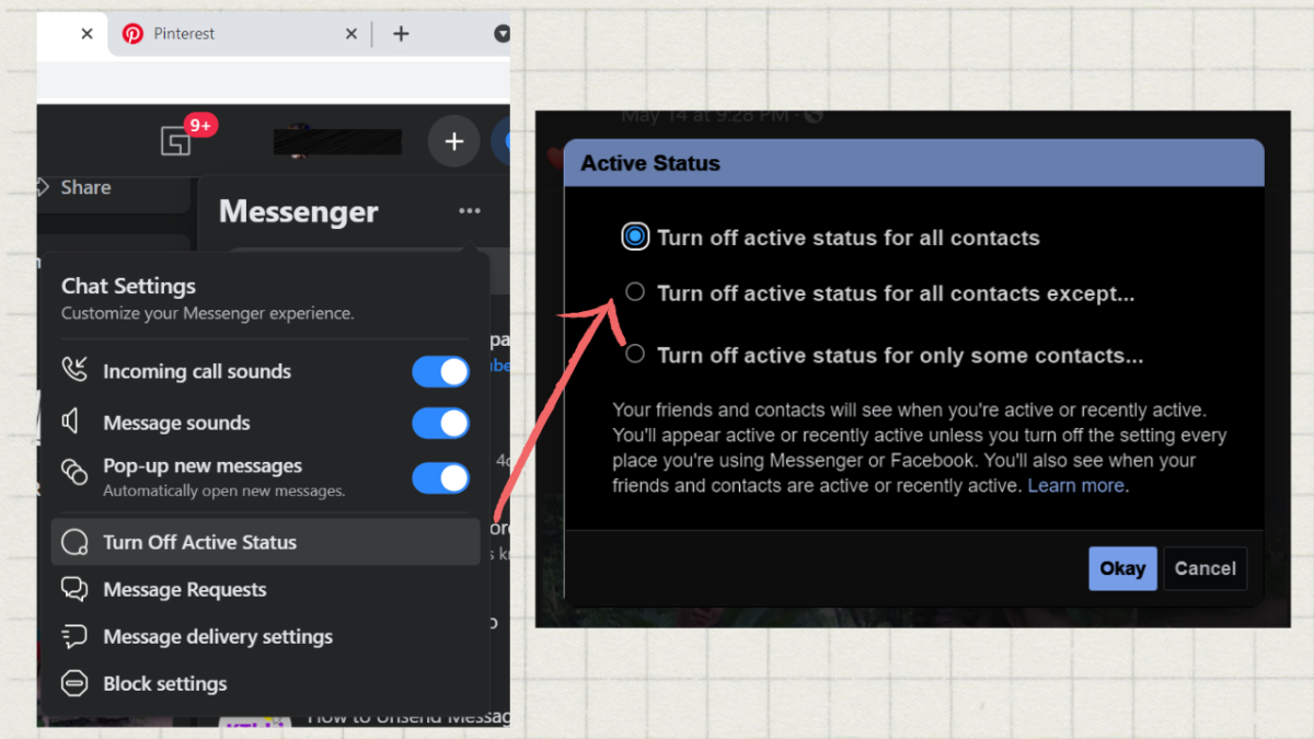 How to disable your active status on Facebook (web version).