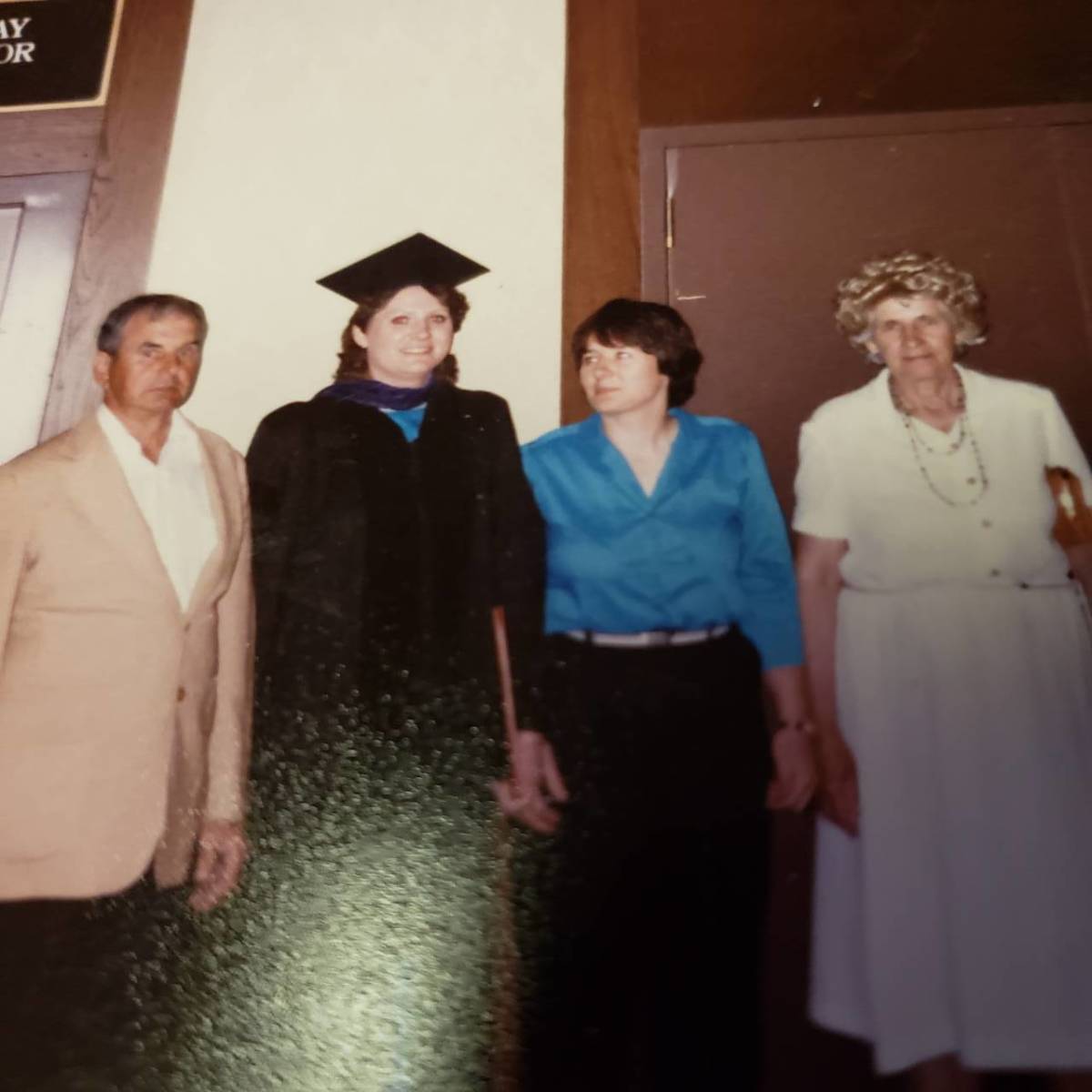 From left to right:  dad, Connie, Patty, and mom
