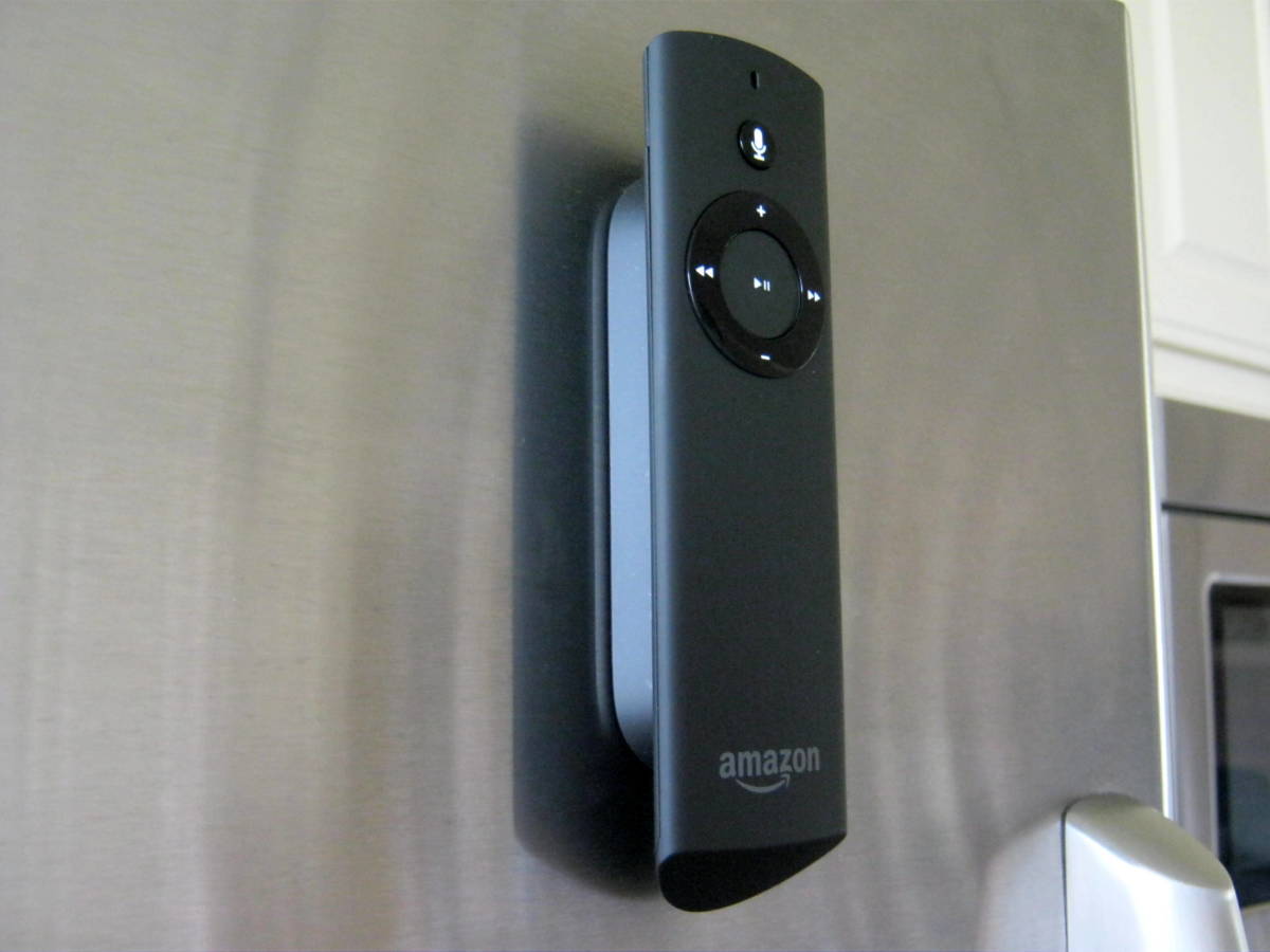 Pro: Our Amazon Echo remote control is handy on the refrigerator.