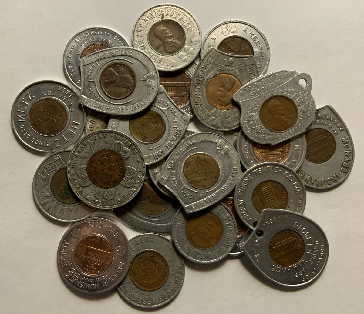 A collection of encased coins.