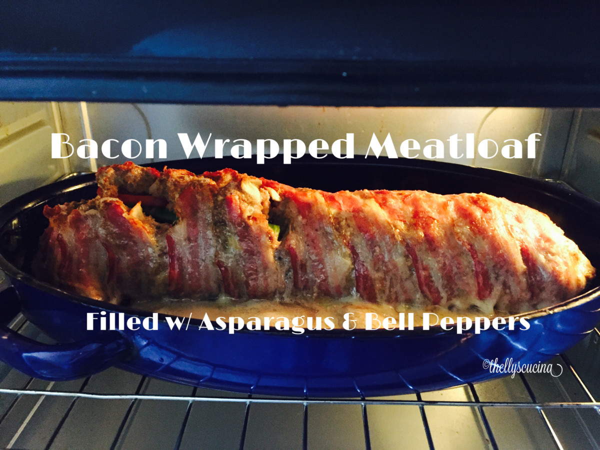Bacon Wrapped Meatloaf With Asparagus and Red Bell Peppers