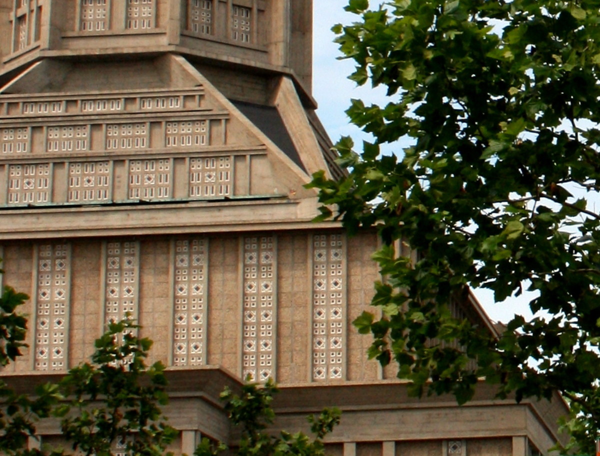 Detail of St Joseph's Church showing strict geometric shapes in the design.