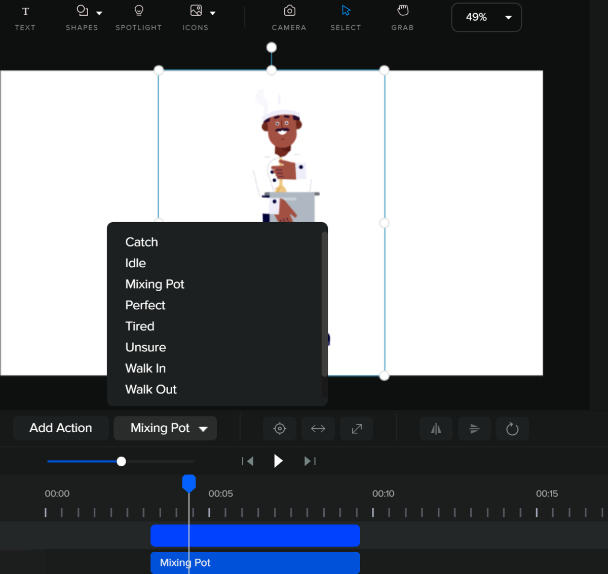 Characters in CreateStudio can perform a variety of actions
