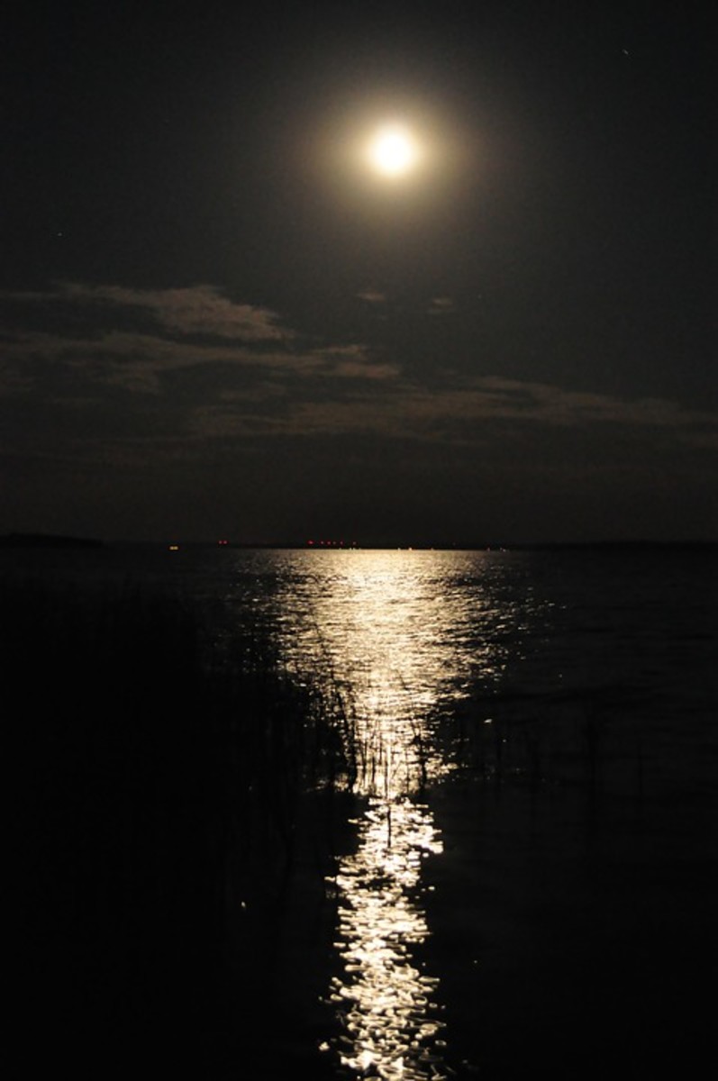 盯着月亮在水中的倒影，叫占卜，未来就会显现。与否。