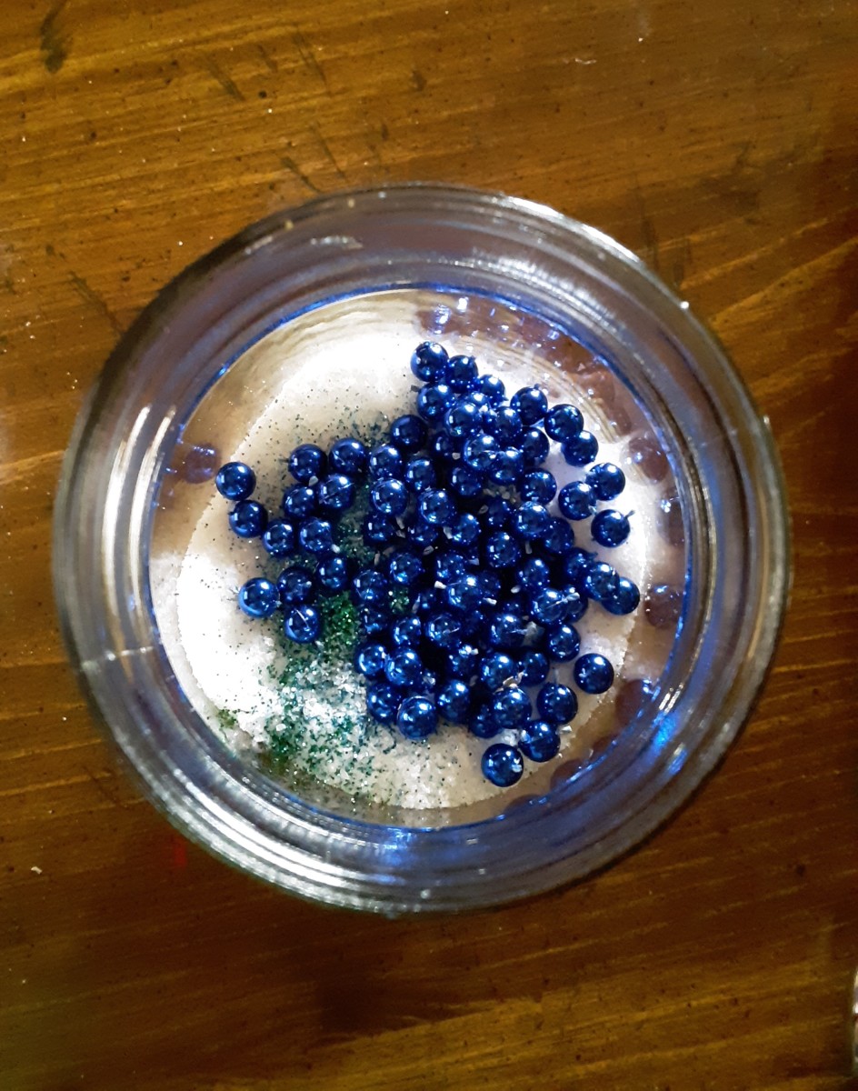 Drop beads in jar.