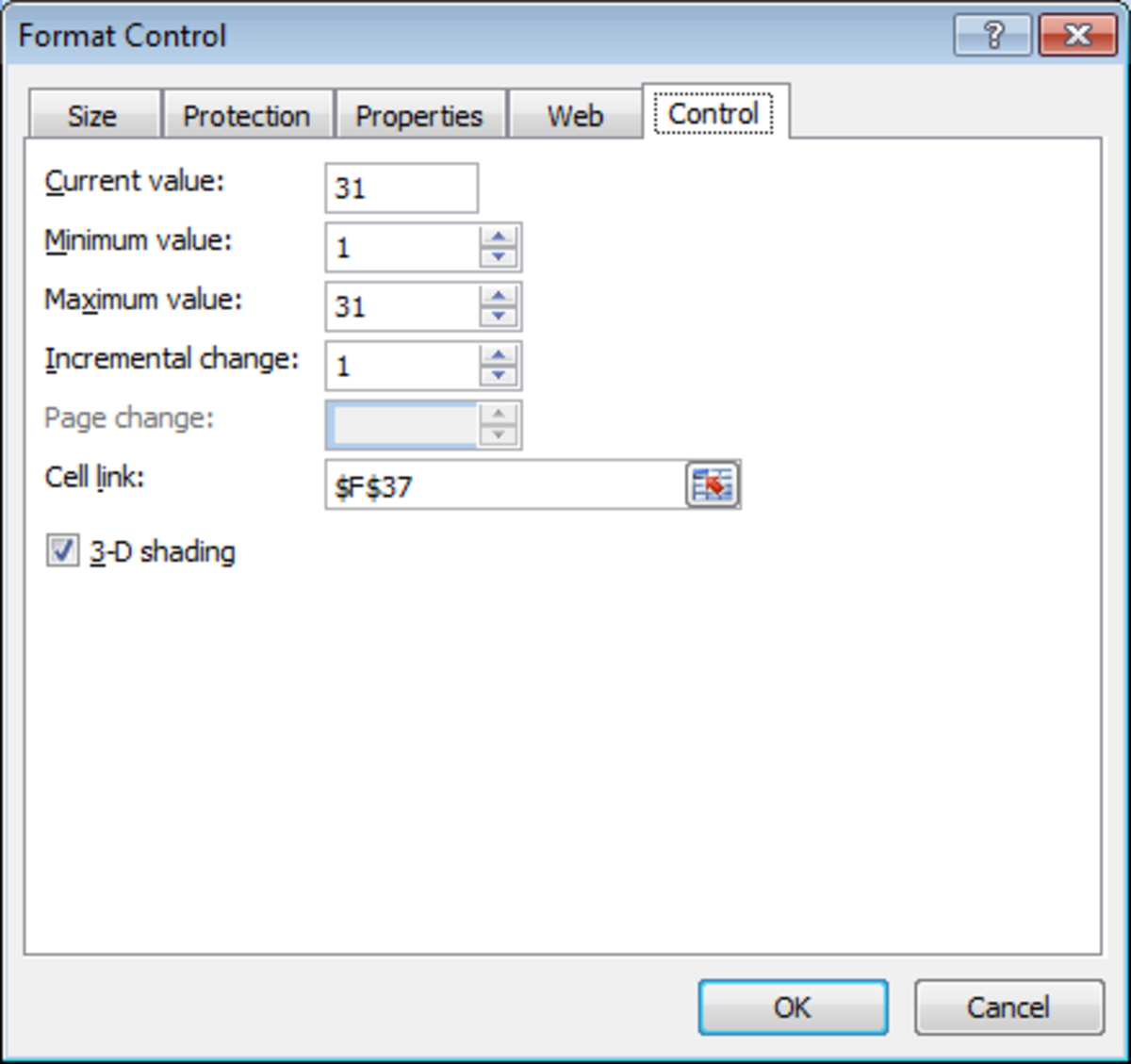 Configuring a Form Controls Spin Button in Excel 2007 and Excel 2010.