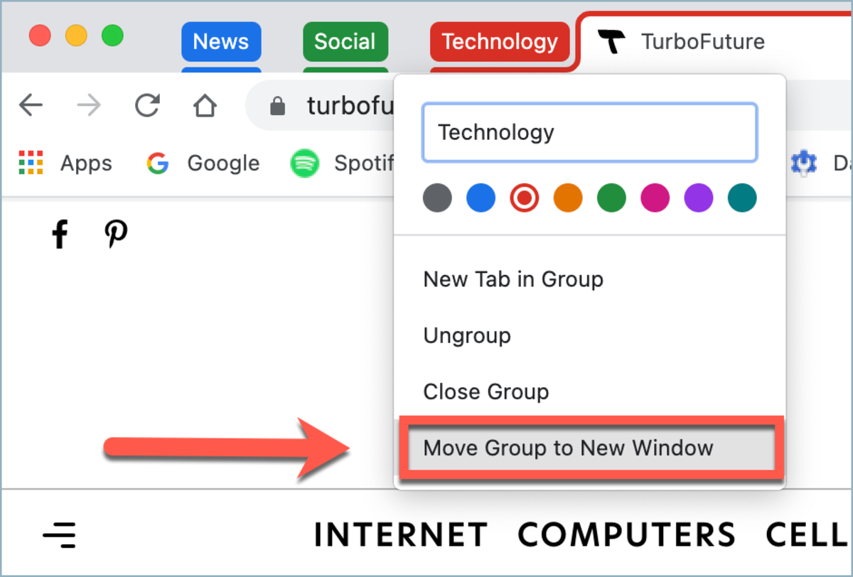 Too many tab groups? Right-click to move a group to a new window.