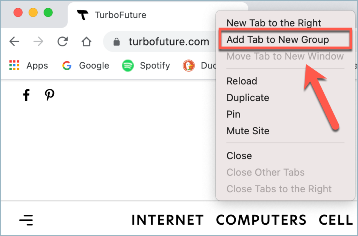Right-click on a tab to create a new tab group in Chrome
