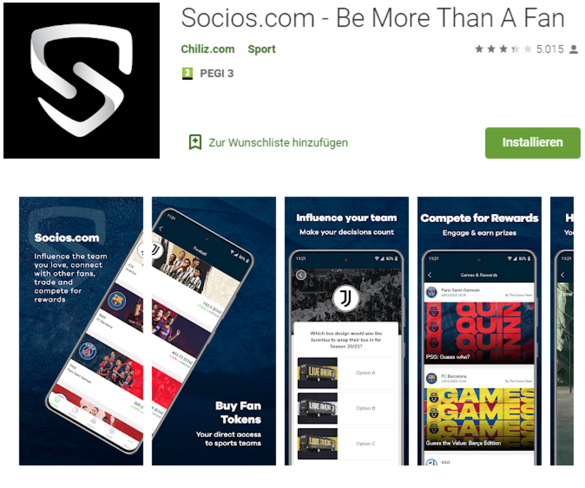 Chiliz can be accessed with the Socios.com app.