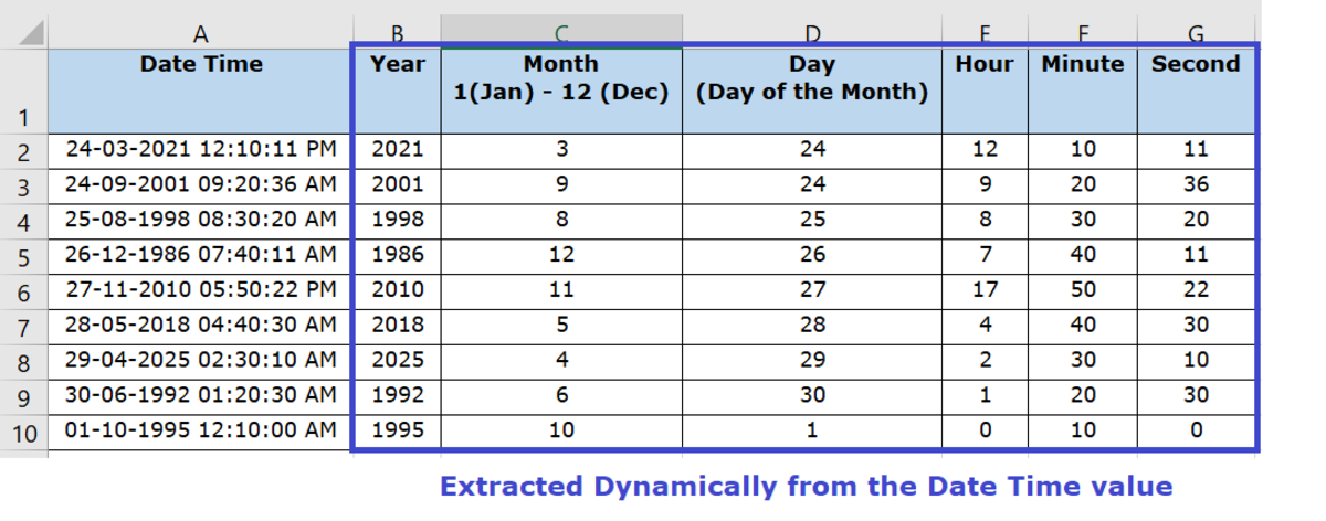 How to Dynamically Extract the Year  Month  Day  Hour  Minute  and Second From a Date Time Value in Excel - 43
