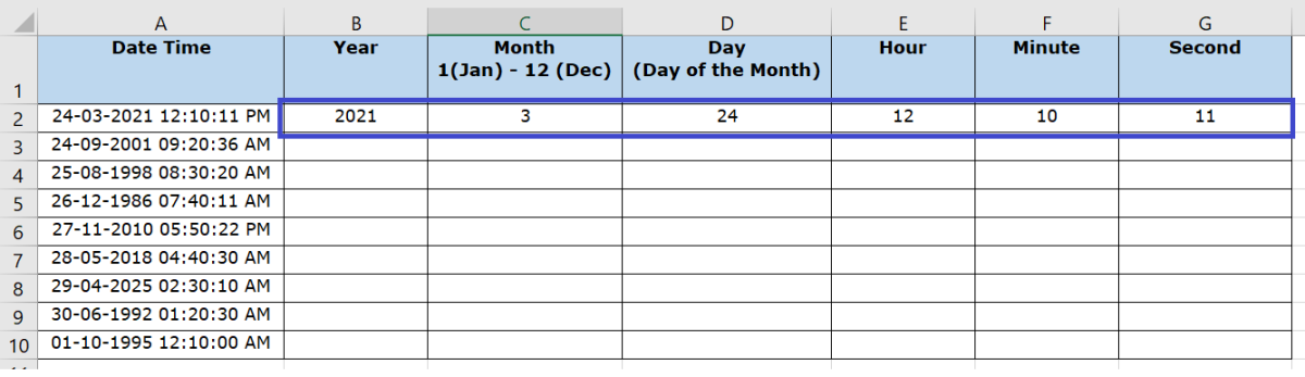 How to Dynamically Extract the Year  Month  Day  Hour  Minute  and Second From a Date Time Value in Excel - 15