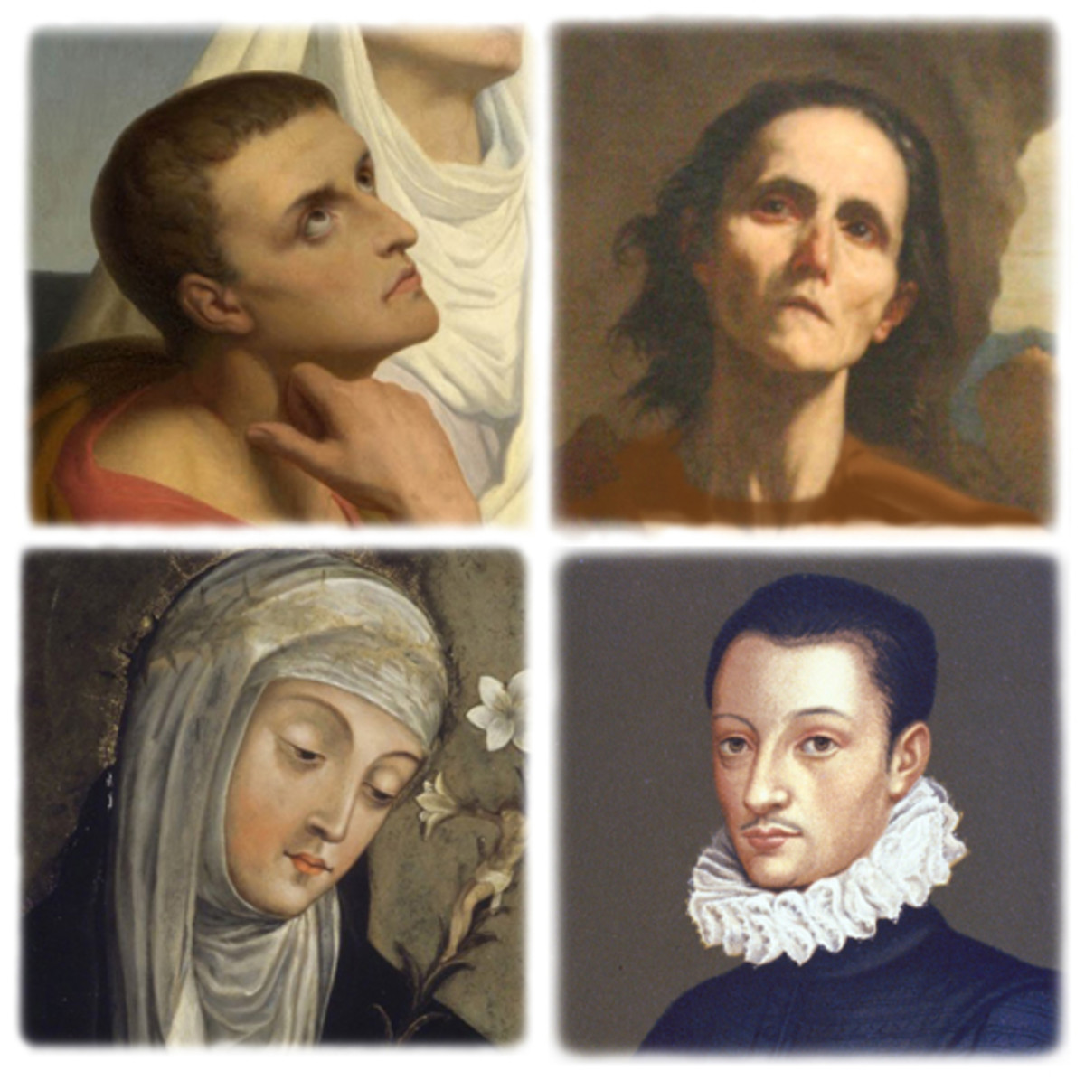 Clockwise from top left: Sts. Augustine, Mary of Egypt, Aloysius Gonzaga, Catherine of Siena 