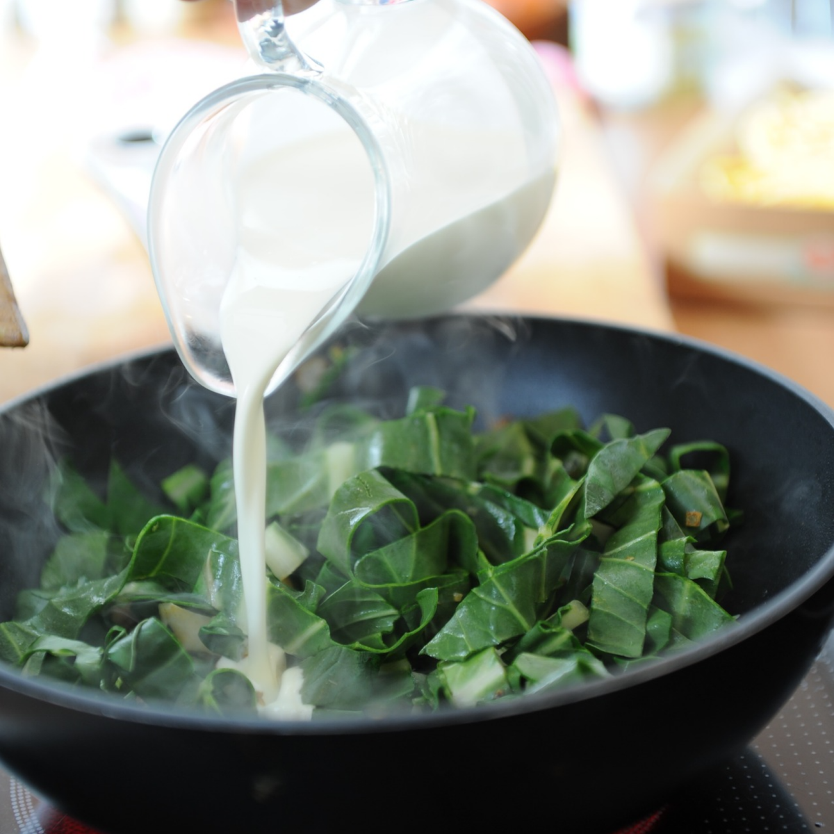 Creamed spinach has a nutrient load of iron, vitamins A,C and Calcium.