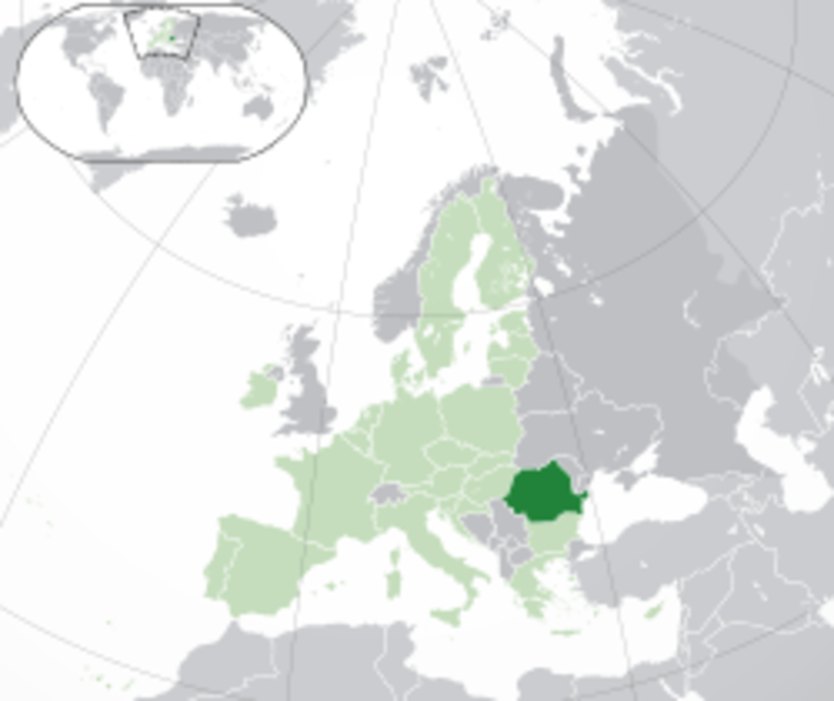 Location of Romania in Europe