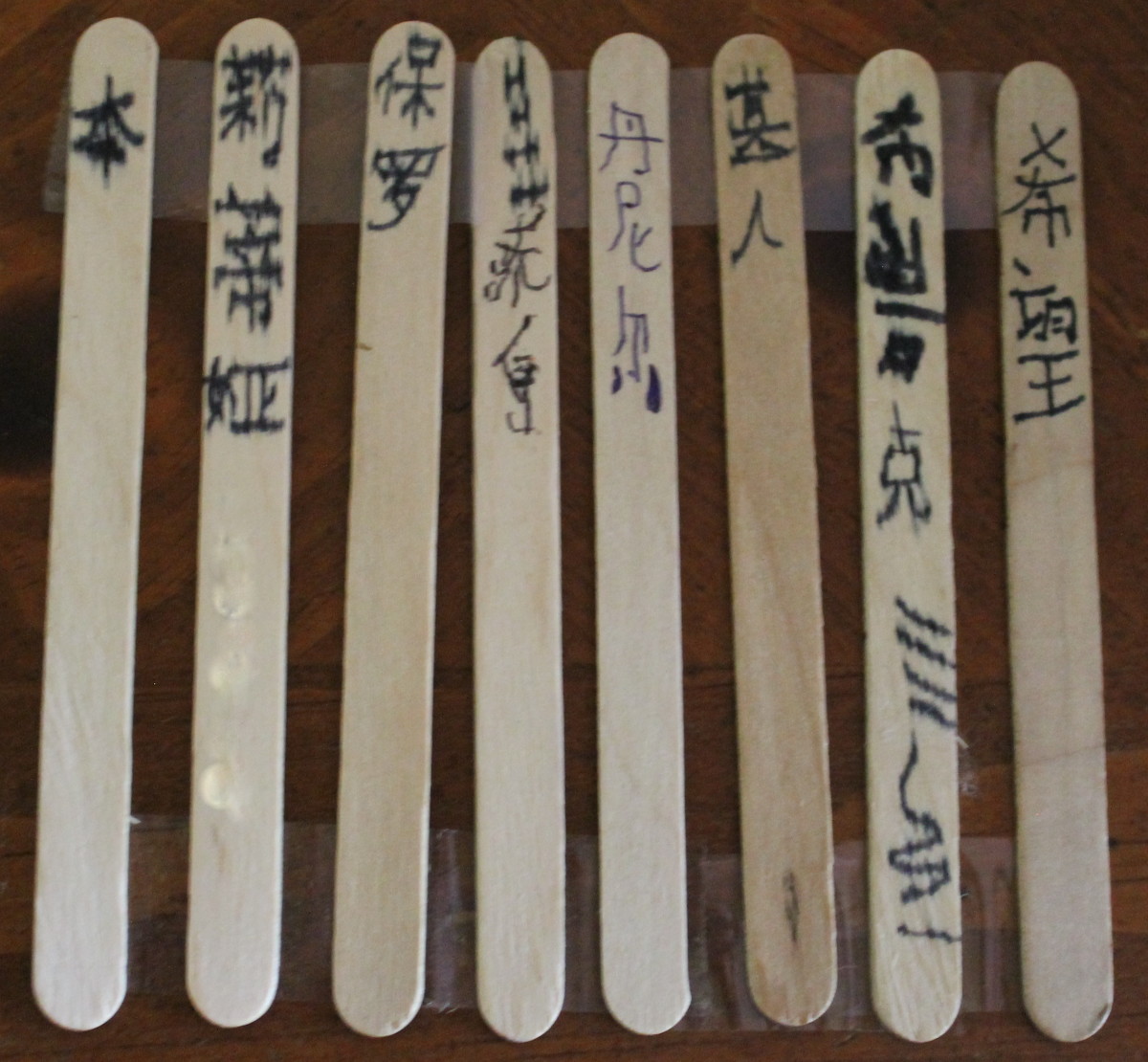 The finished bamboo scroll - We used tape to attach them, but you can use string if you want it to look more authentic.