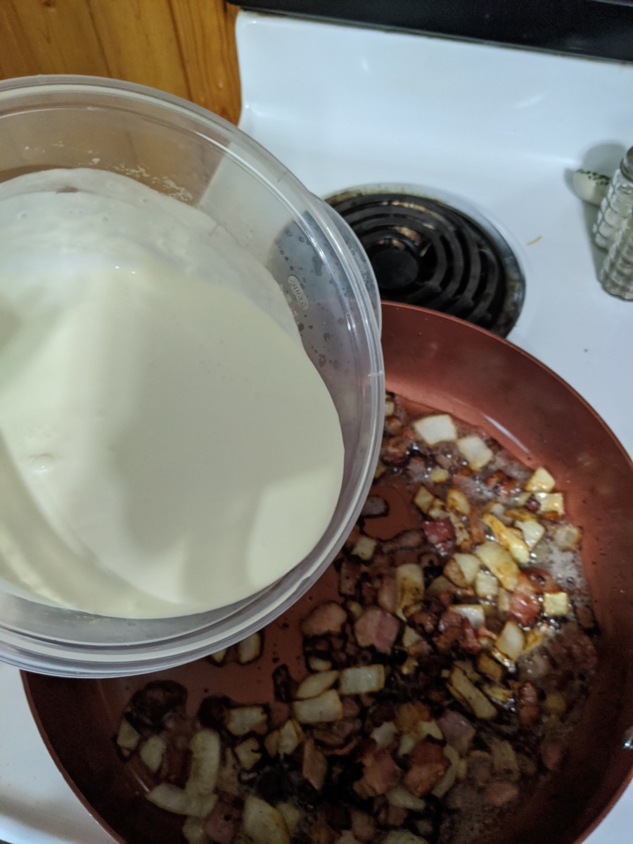 Add cream mixture to bacon