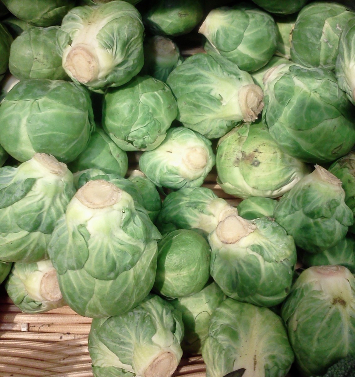 A basket of Brussels sprouts ready to cook
