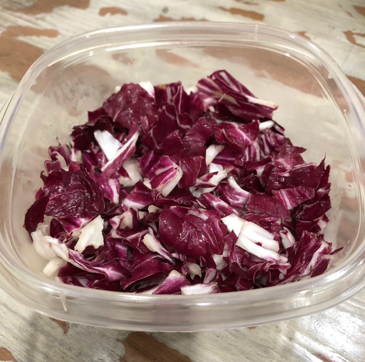 Chopped radicchio is ready to add to a scrumptious salad.