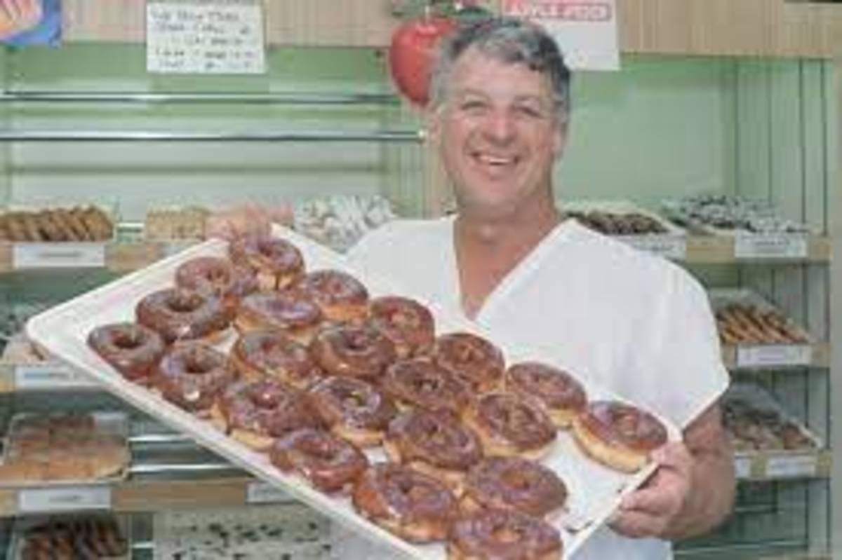 Mickey in his donut shop.