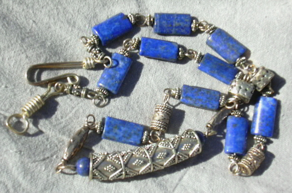 Lapis lazuli and Bali sterling silver wire-wrapped necklace.
