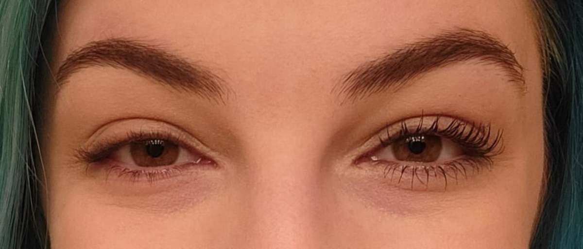 Left is before curling and mascara; right is after.